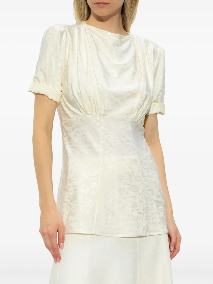 Flower-Embroidered Viscose Top