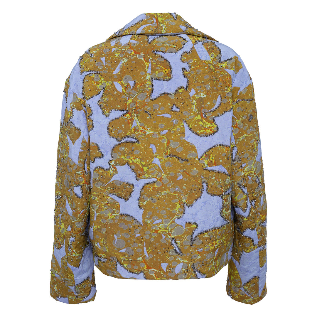 Marble Flower Print Silk Crepe Blouse