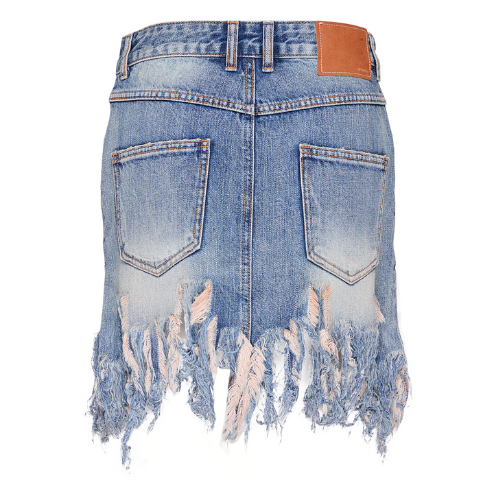 Distressed Mini Denim Skirt