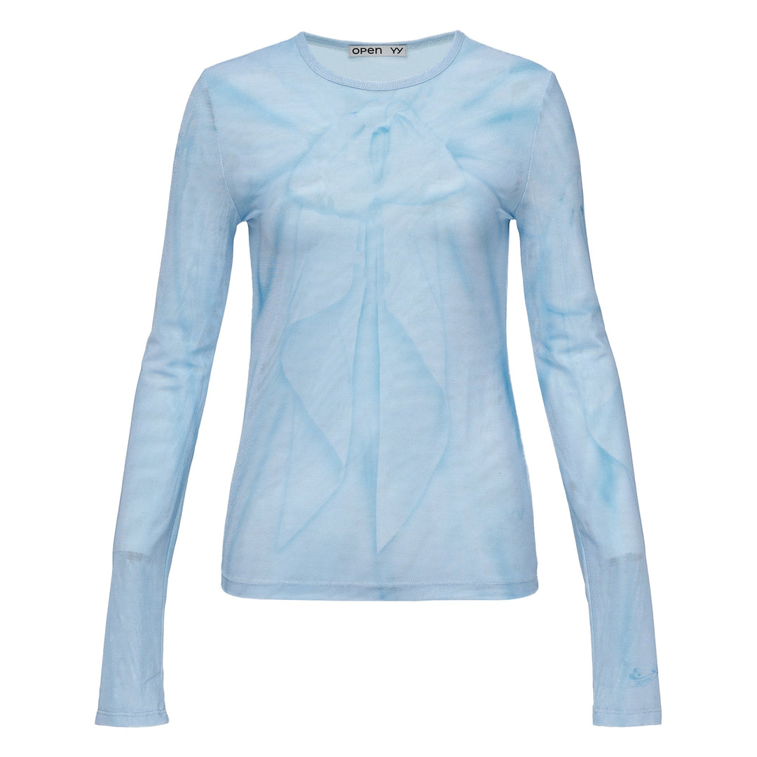 Ribbon Print Mesh Top