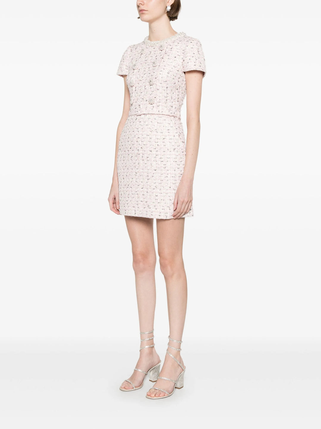 Pink Boucle Pearl Mini Dress