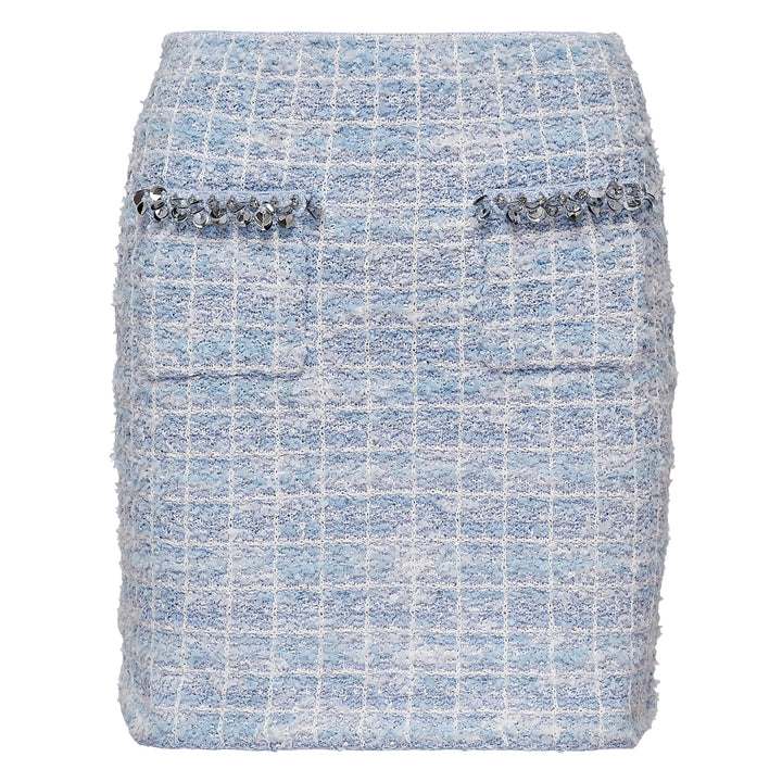 Blue Check Knit Mini Skirt