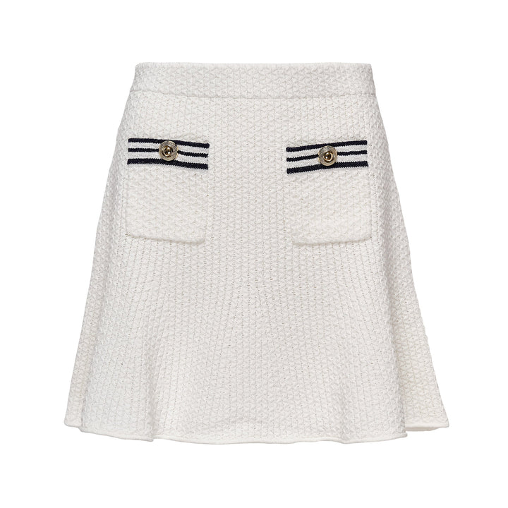 White Textured Knit Mini Skirt