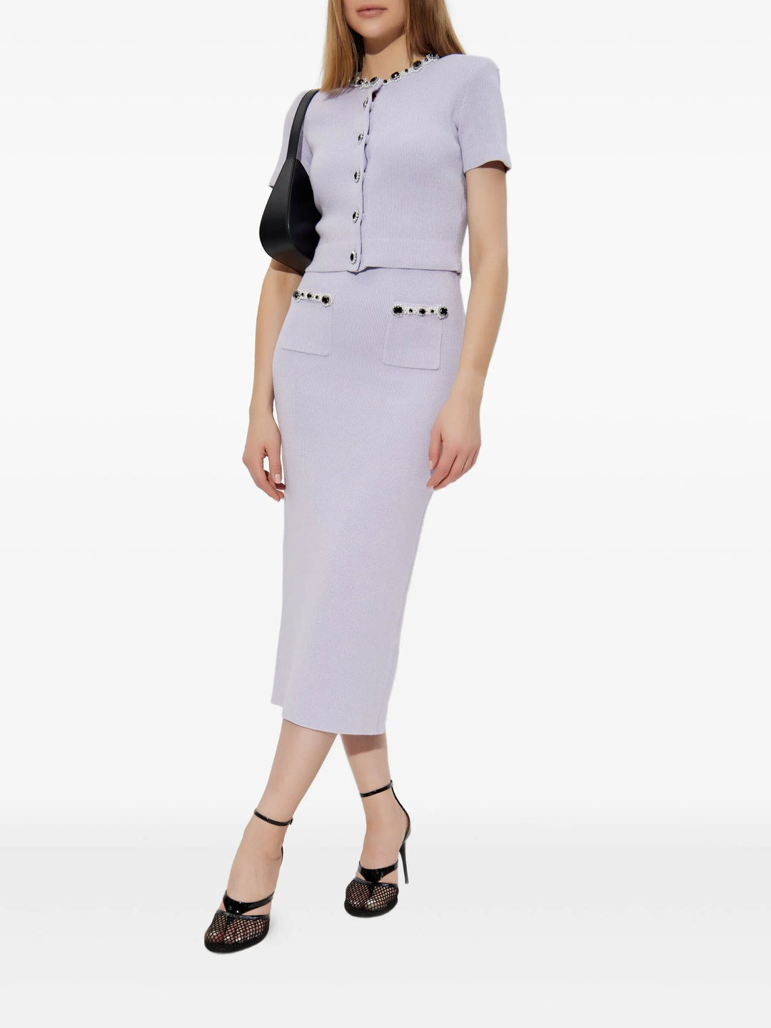 Lilac Embellished Knit Midi Skirt