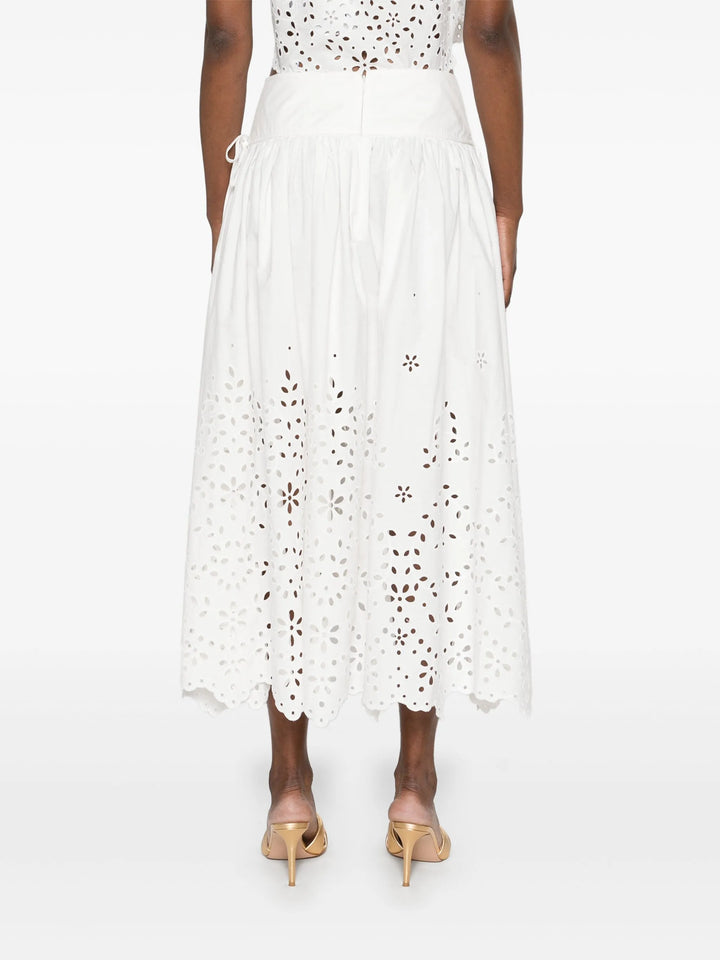 White Cotton Embroidered Midi Skirt