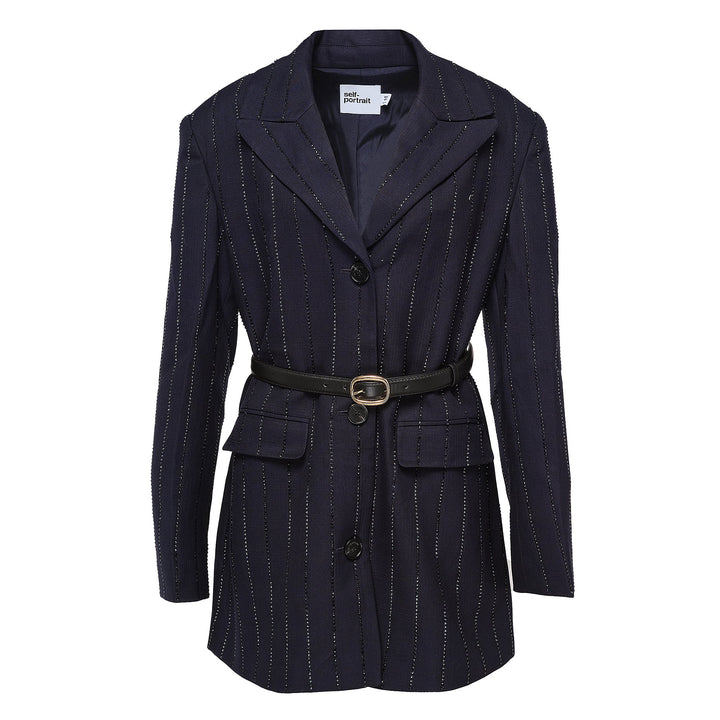 Navy Rhinestone Pinstripe Blazer