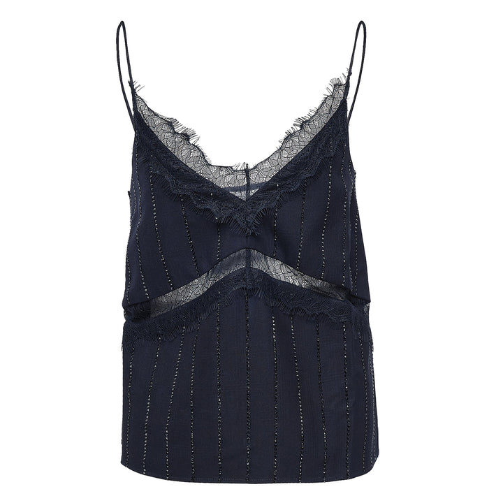 Navy Rhinestone Pinstripe Cami Top