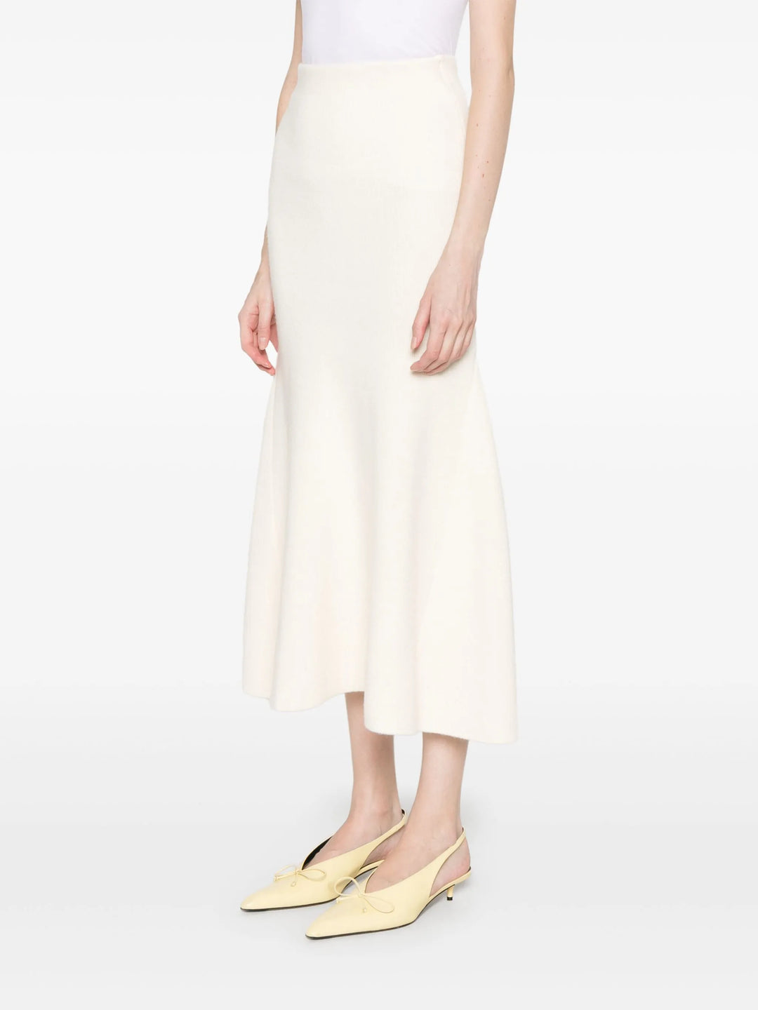 Cream Flared Knit Midi Skirt