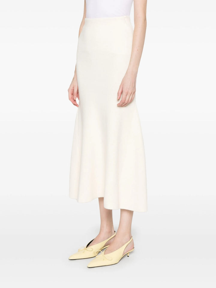Cream Flared Knit Midi Skirt