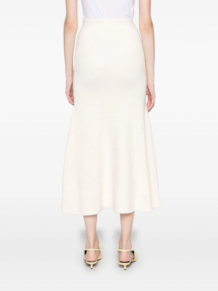 Cream Flared Knit Midi Skirt