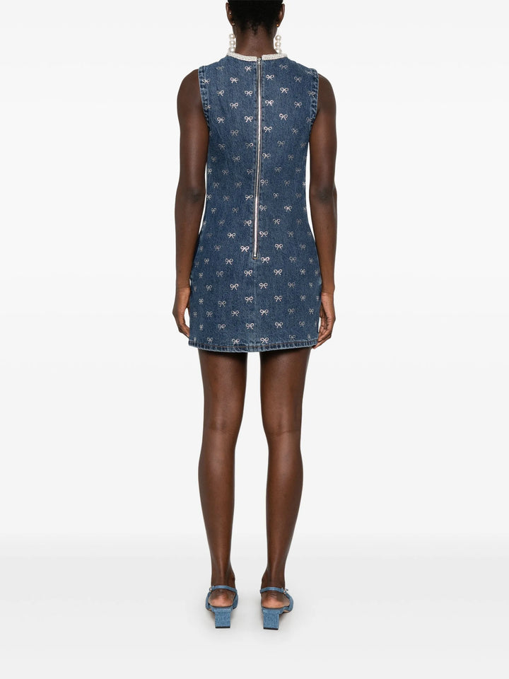 Denim Diamante Bow Mini Dress