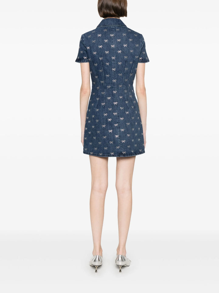 Denim Diamante Bow Mini Dress