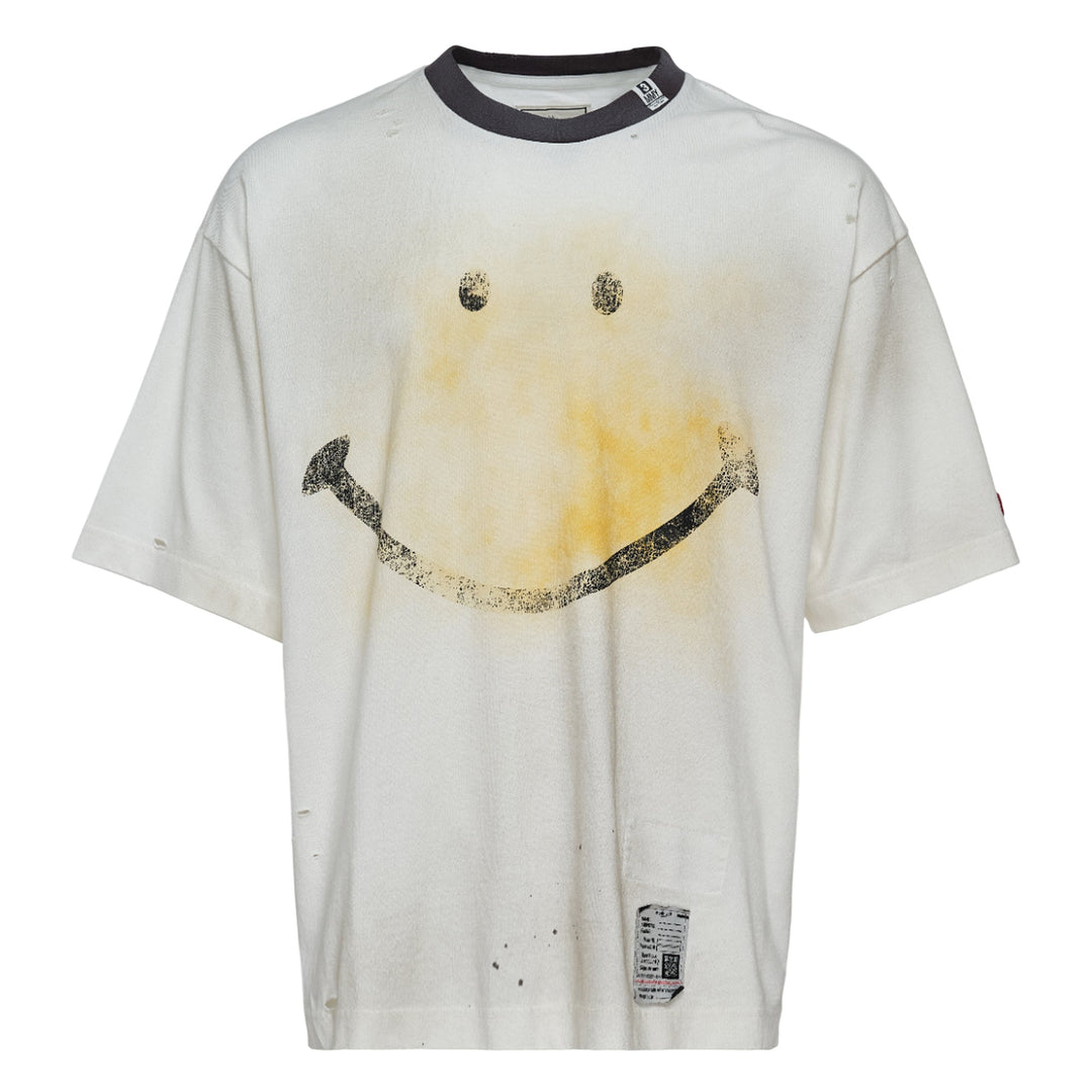 Smily Face Printed Distressed Tee