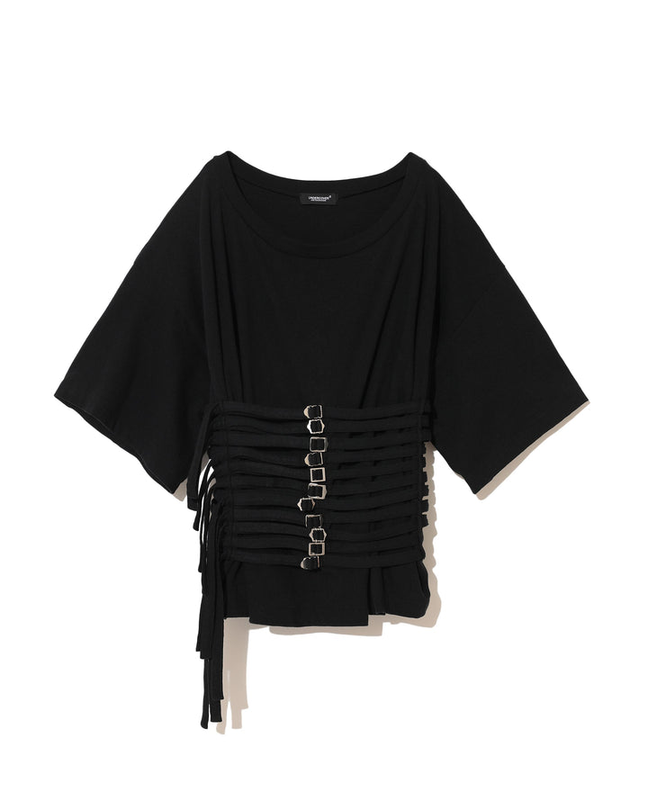 ベルトディテール付きショートスリーブトップ