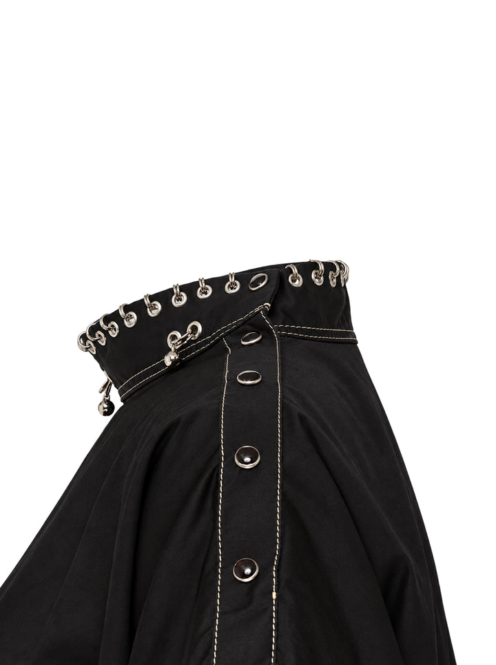 Lemaire black oversized long-sleeve blouse with a high neck embellished with metal rings and contrast white topstitching - view 3
