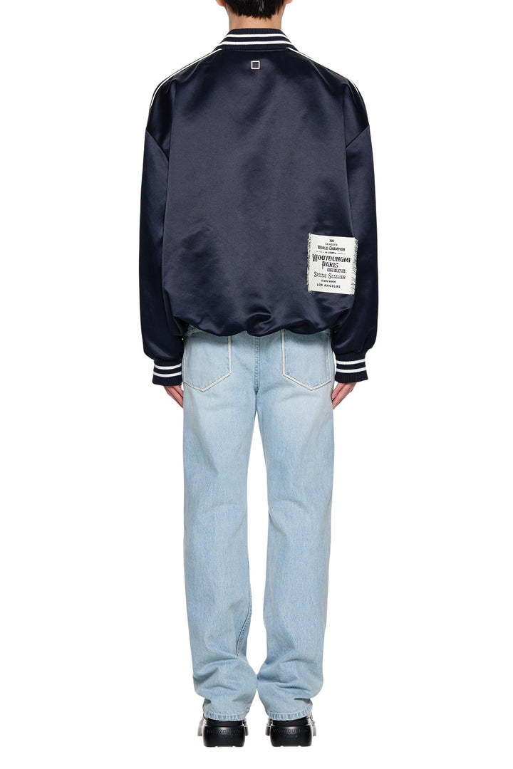 Navy Embroidered Patch Varsity Jacket