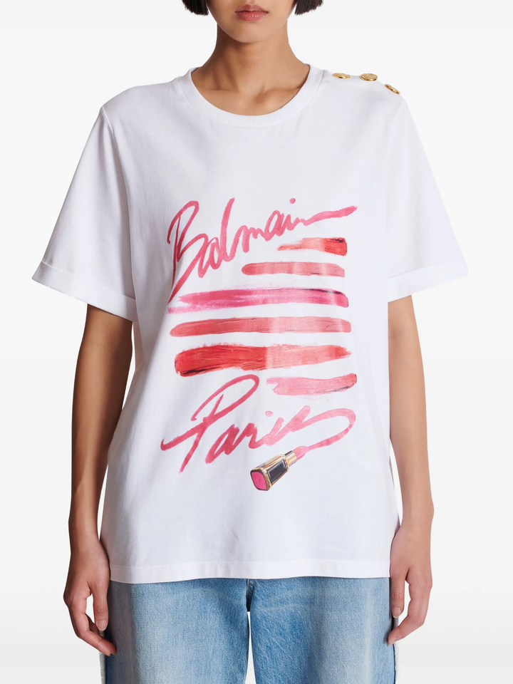 3 Buttons Balmain Lipstick Print Tee