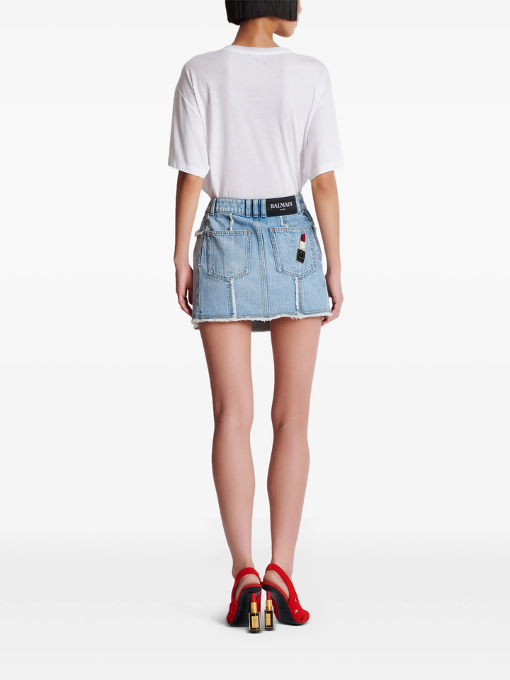 4 Pockets Asymmetric Raw Edge Denim Skirt