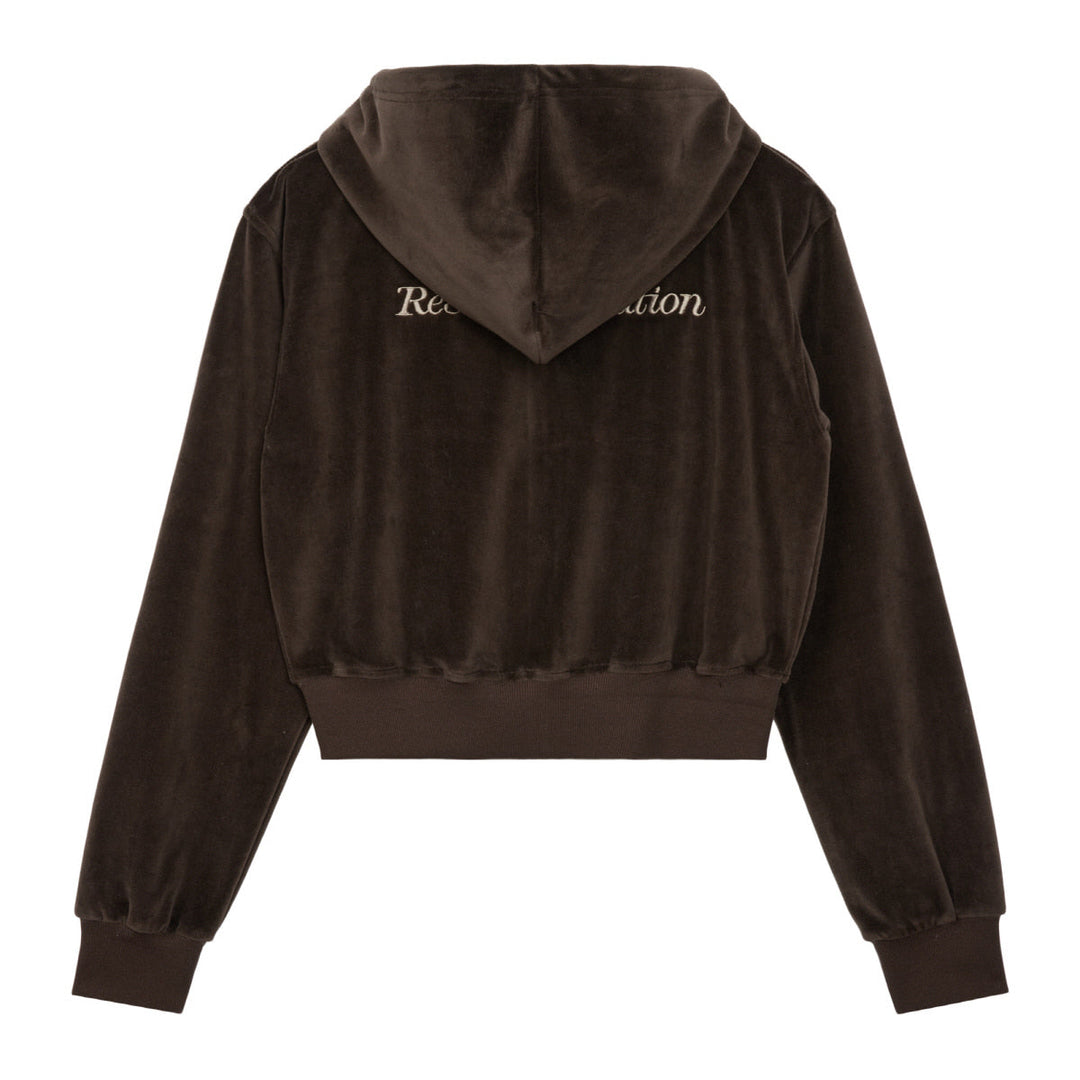 Velvet Hood Zip-Up Sweatshirt