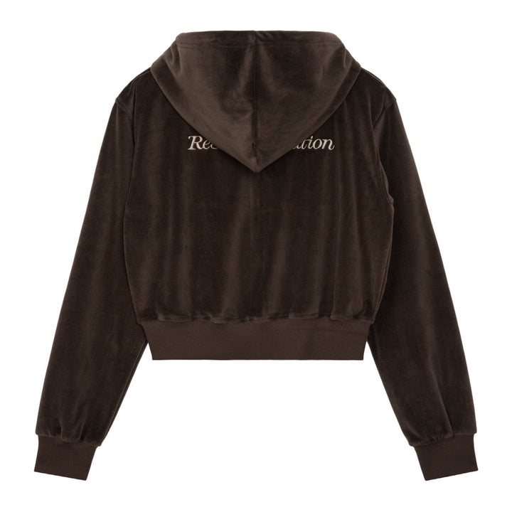 Velvet Hood Zip-Up Sweatshirt