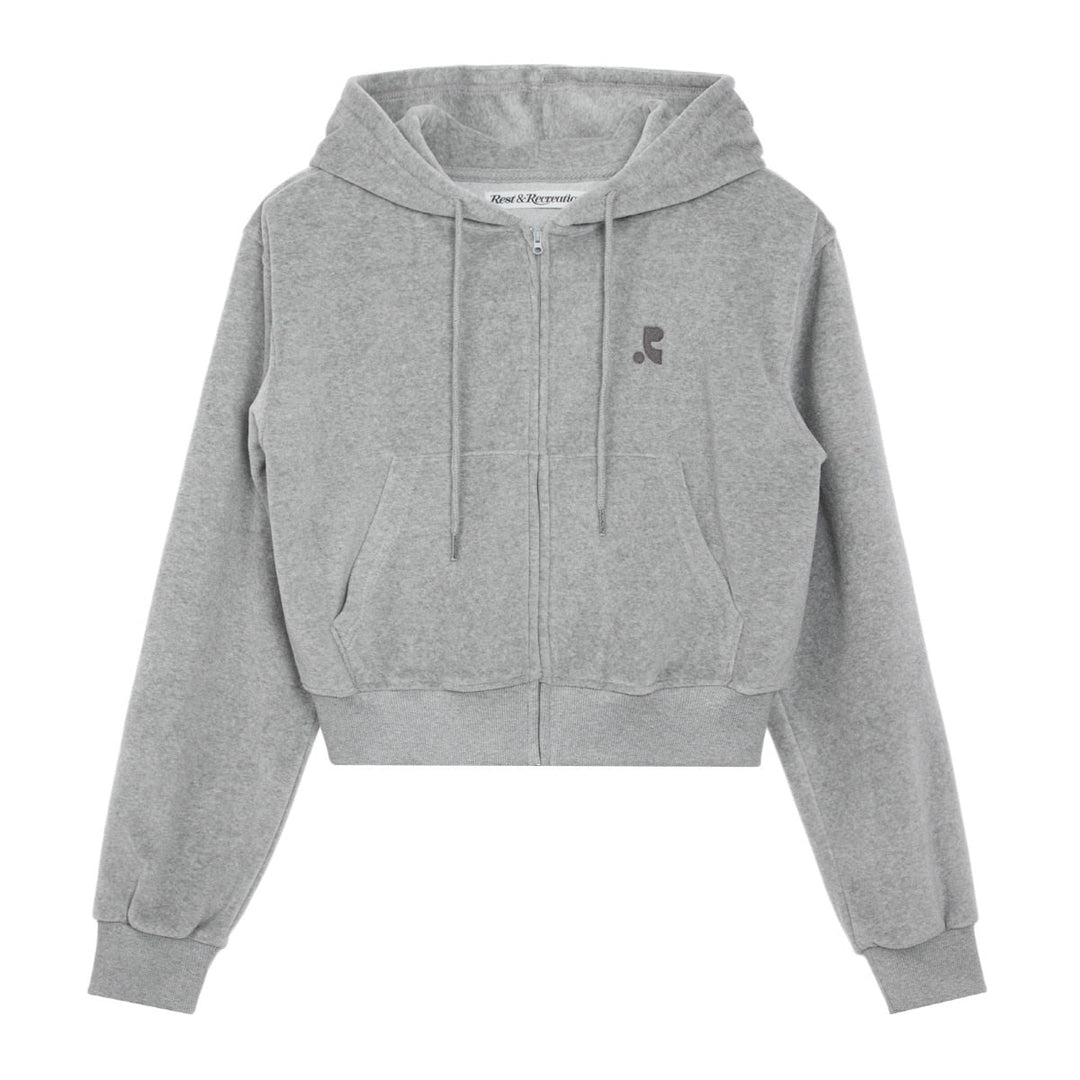 Velvet Hood Zip-Up Sweatshirt
