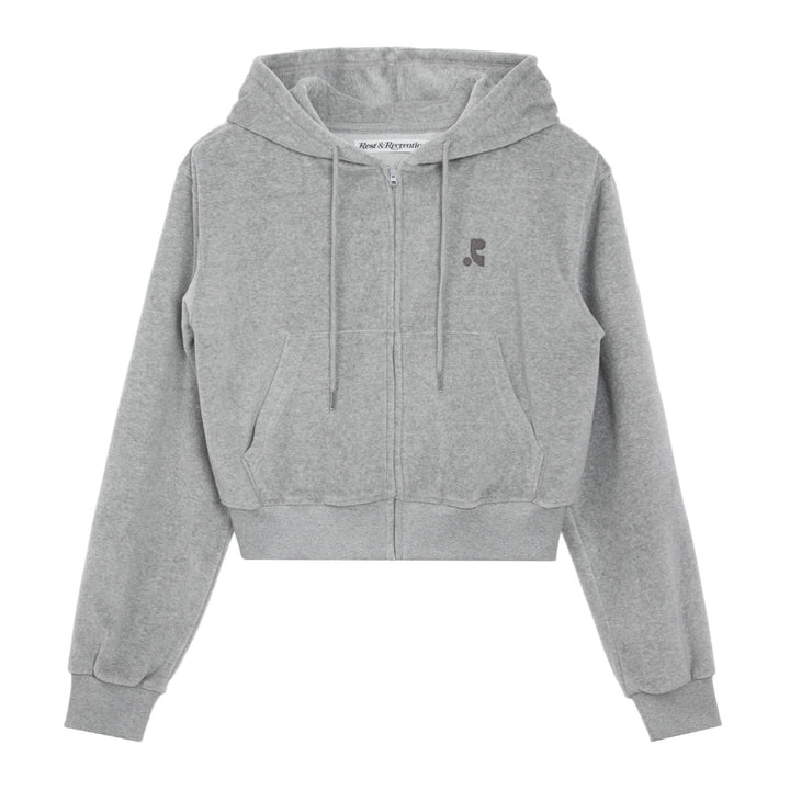Velvet Hood Zip-Up Sweatshirt