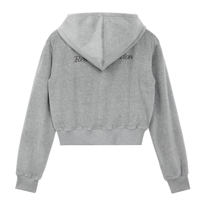 Velvet Hood Zip-Up Sweatshirt