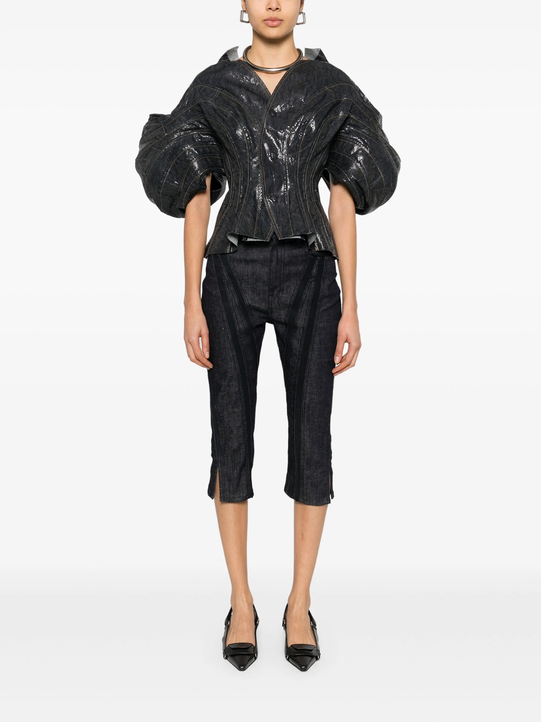 Cotton Denim Foiled Print Jacket