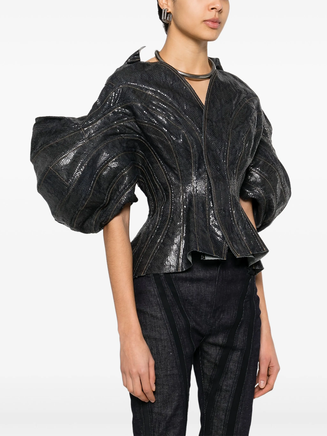 Cotton Denim Foiled Print Jacket