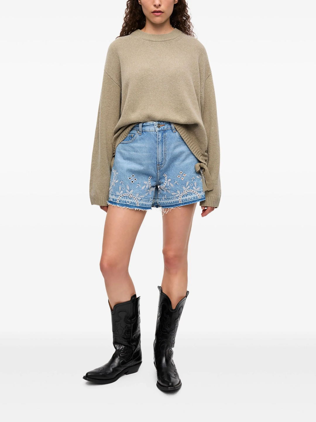 Broderie Anglaise Denim Shorts