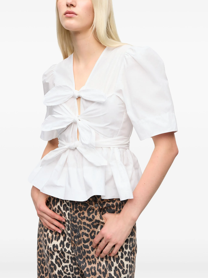 Washed Stretch Cotton Tie Strap Blouse