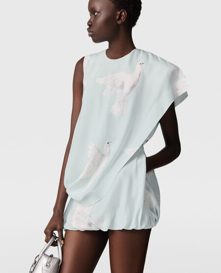 Silk Birds Asymmetric Mini Dress