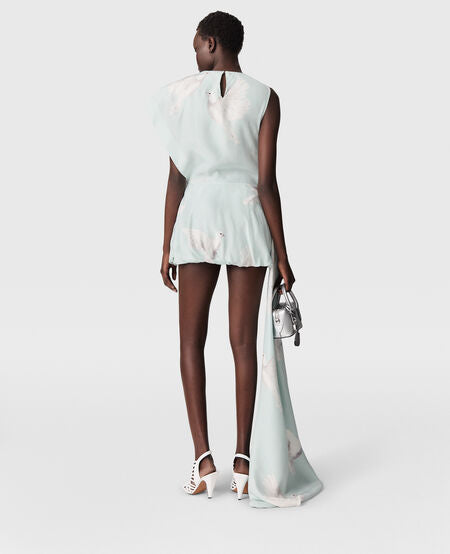 Silk Birds Asymmetric Mini Dress