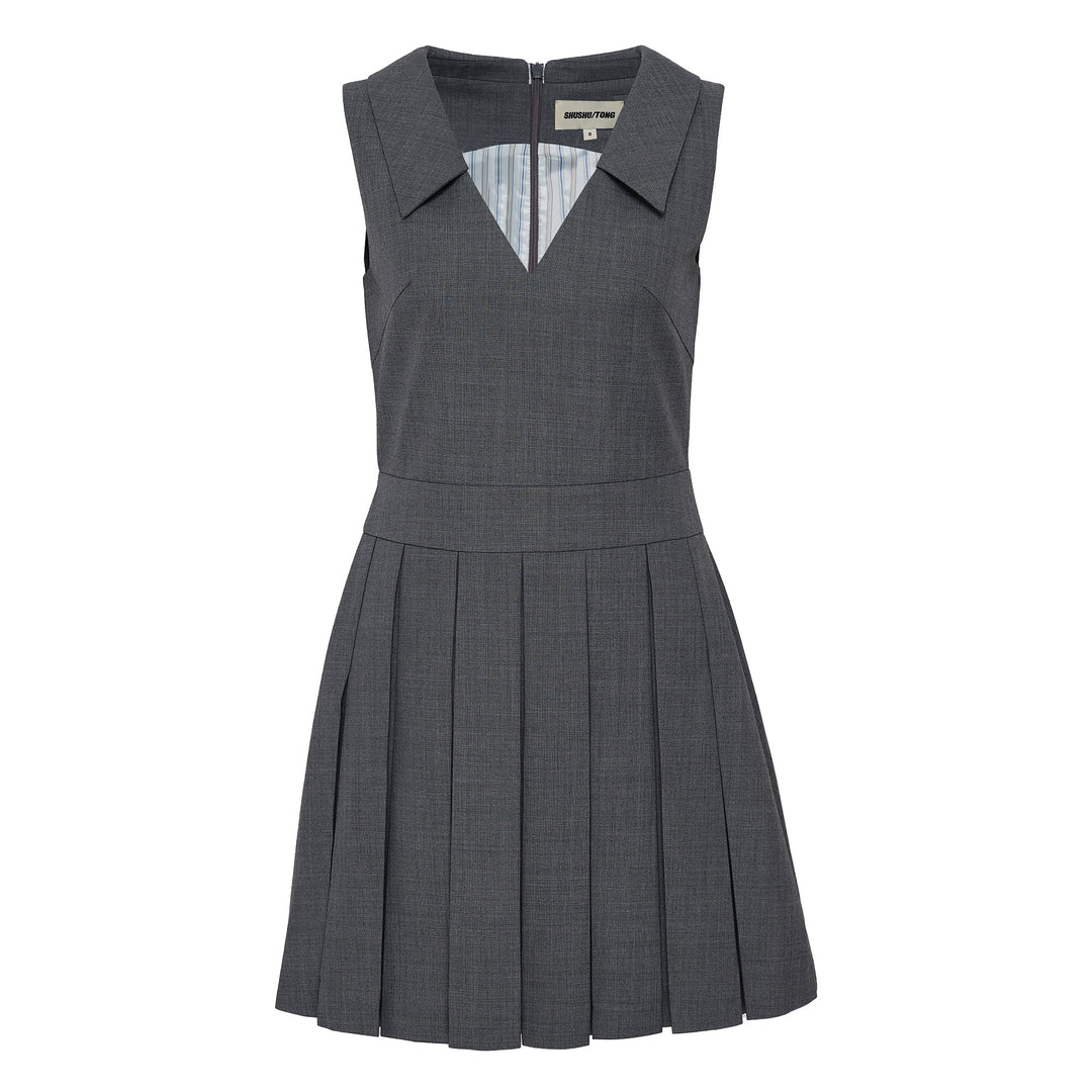 Lapel Pleated Dress