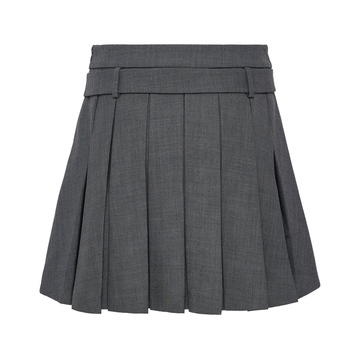 Belt-Embellished Pleated Skirt