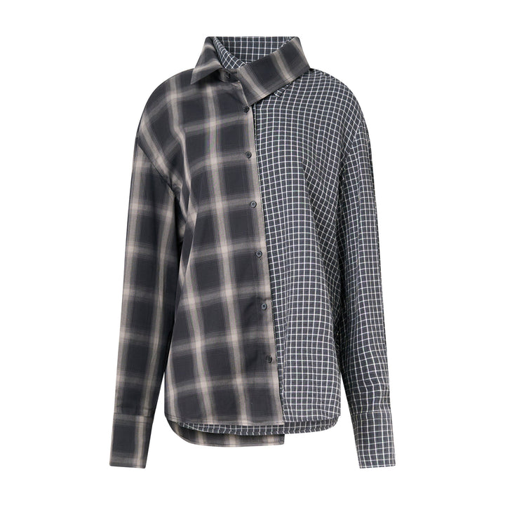 Convertible Oversized Double Check Pattern Shirt