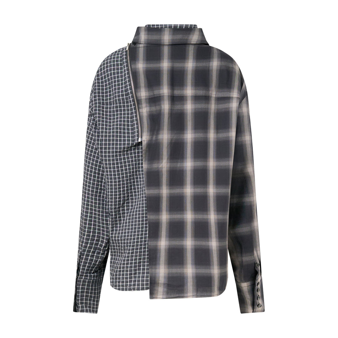 Convertible Oversized Double Check Pattern Shirt