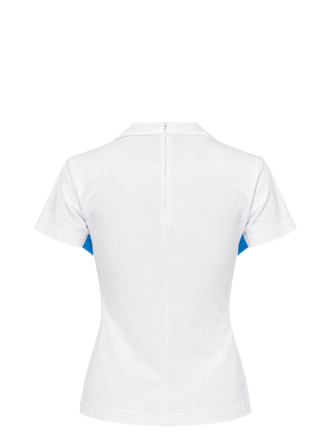 pushBUTTON white jersey top with draped bust and airbrushed blue bra-shaped gradient, shown from the front - view 2