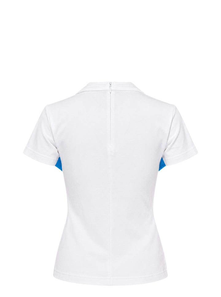 pushBUTTON white jersey top with draped bust and airbrushed blue bra-shaped gradient, shown from the front - view 2