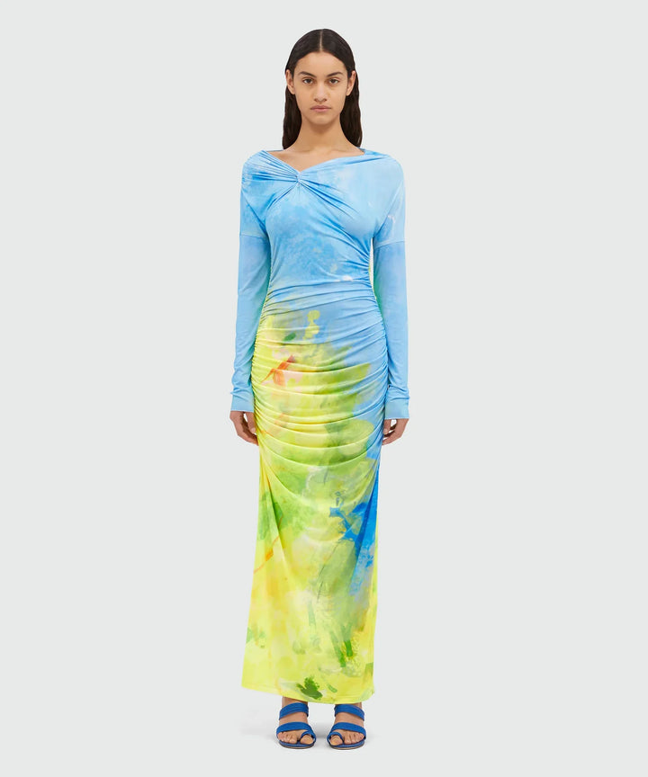 Tie Dye Draped Midi Dress