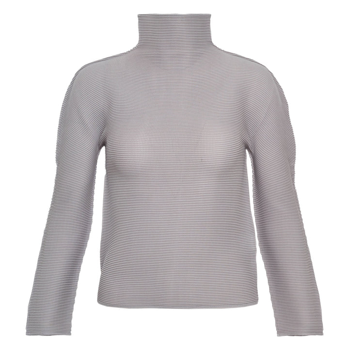 Stretch Pleats Long Sleeve High Neck Top