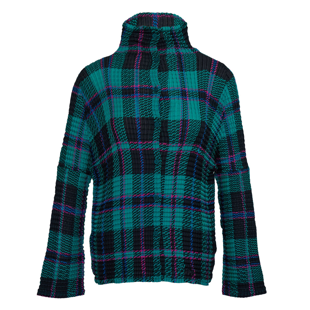 Tartan Check Pleats Shirt Cardigan
