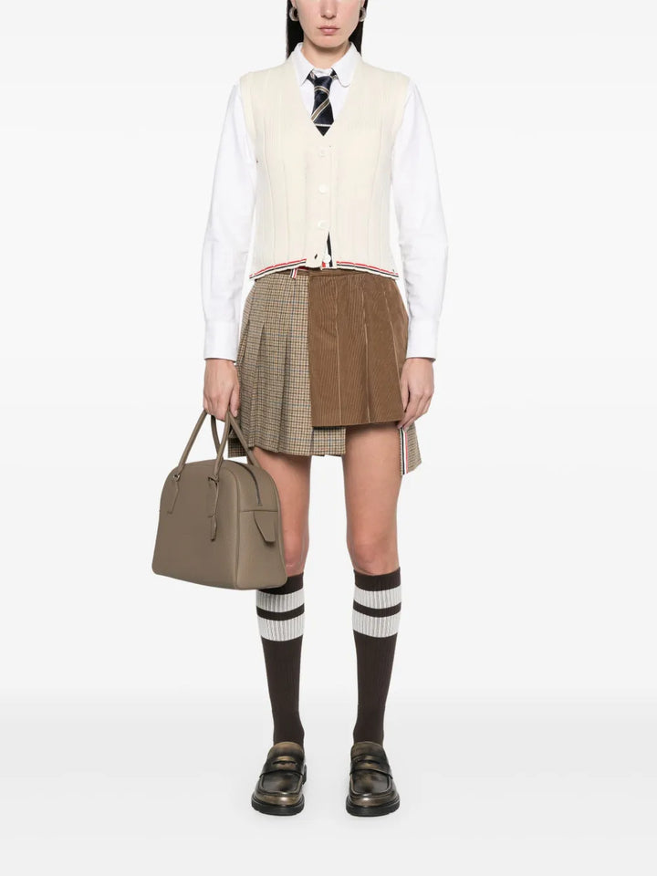ガンクラブチェックシェビオットツイードプリーツミニスカート レディース