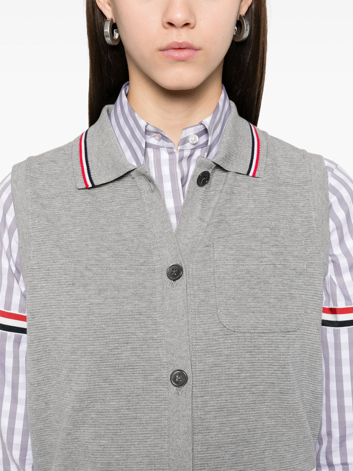 Cotton Waffle Sleeveless Button Shirt