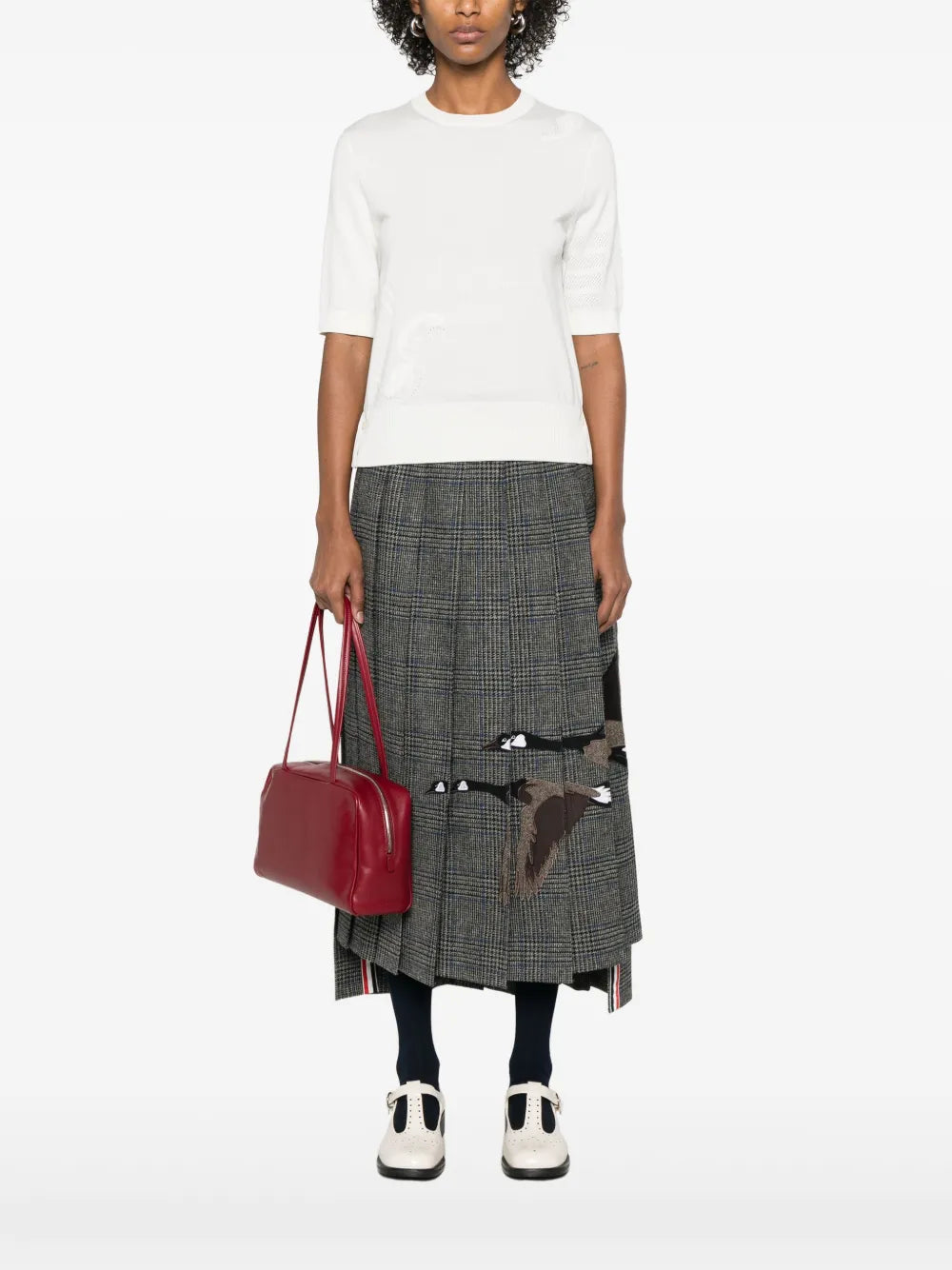 Feather Intarsia Pointelle 4-Bar Tee