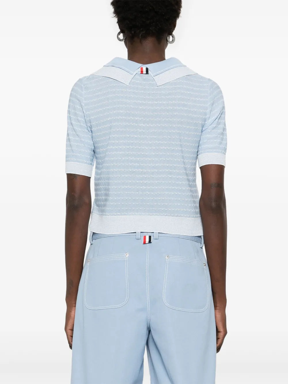 كارديجان نسائي بأكمام قصيرة بتصميم مخطط مع حياكة مدمجة