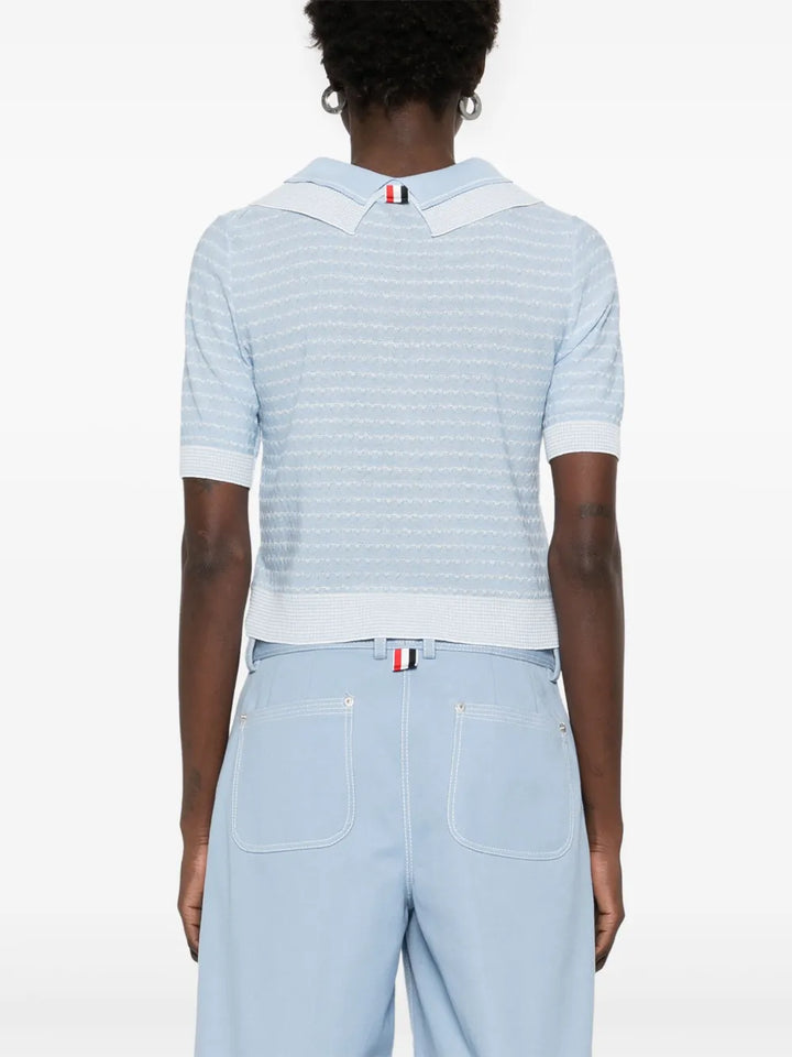 كارديجان نسائي بأكمام قصيرة بتصميم مخطط مع حياكة مدمجة