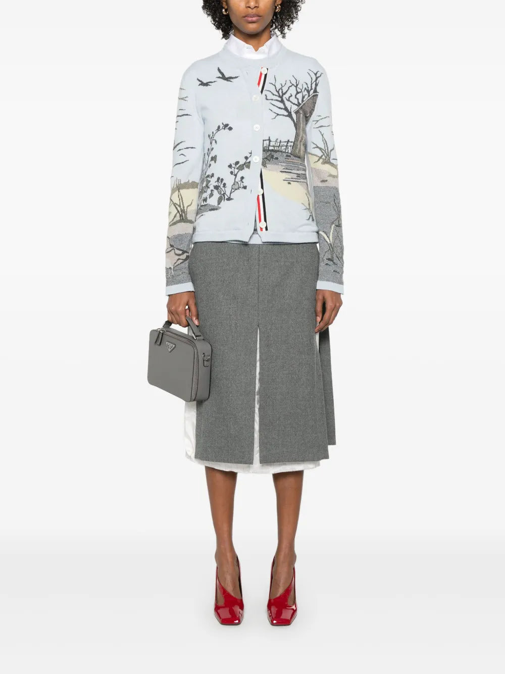Scenic Intarsia Silk Twill Cashmere Cardigan Women