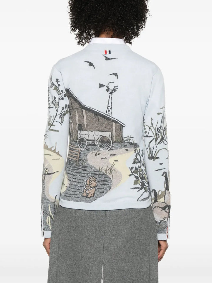 Scenic Intarsia Silk Twill Cashmere Cardigan Women