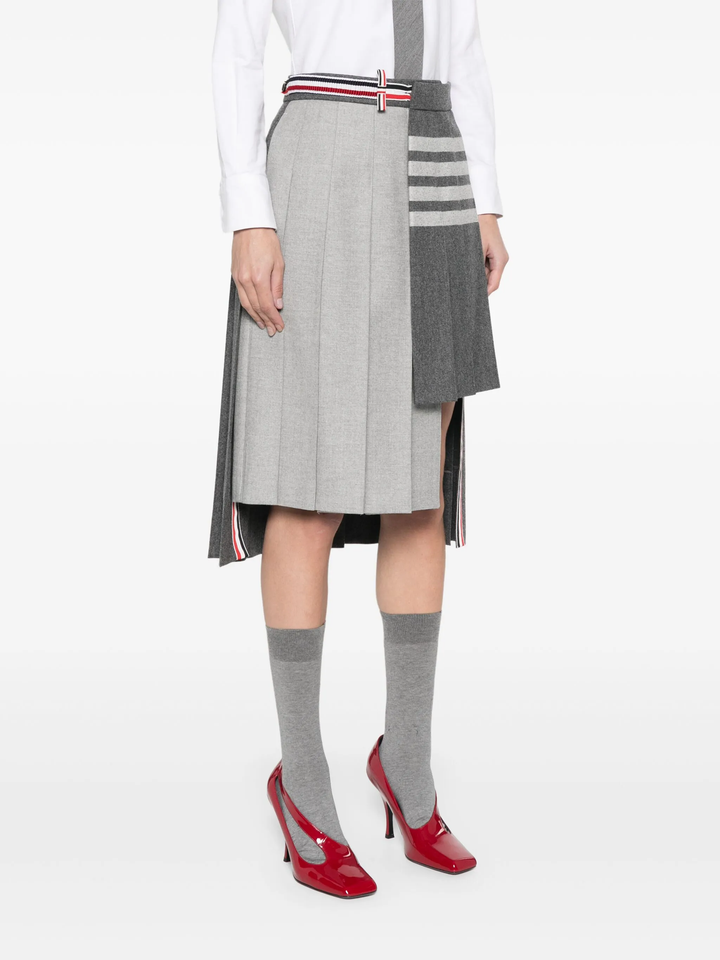 Wool Flannel 4-Bar Pleated Skirt Women